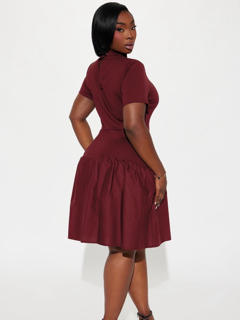 Women’s Short Sleeve Burgundy Fit & Flare Dress